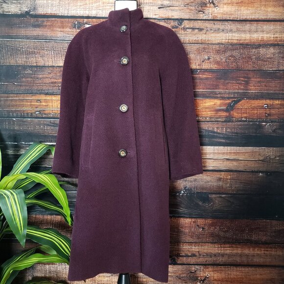 Jones New York Jackets & Blazers - Jones New York Womens 10 Soft Alpaca Wool Blend Long Coat Jacket Lined Wine